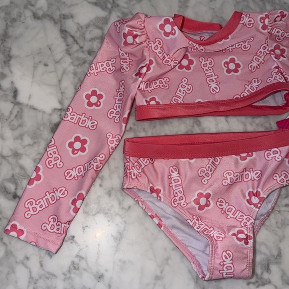 NWT Barbie Floral Pink Kids Rashguard Swim Set 3T - Picture 2 of 12